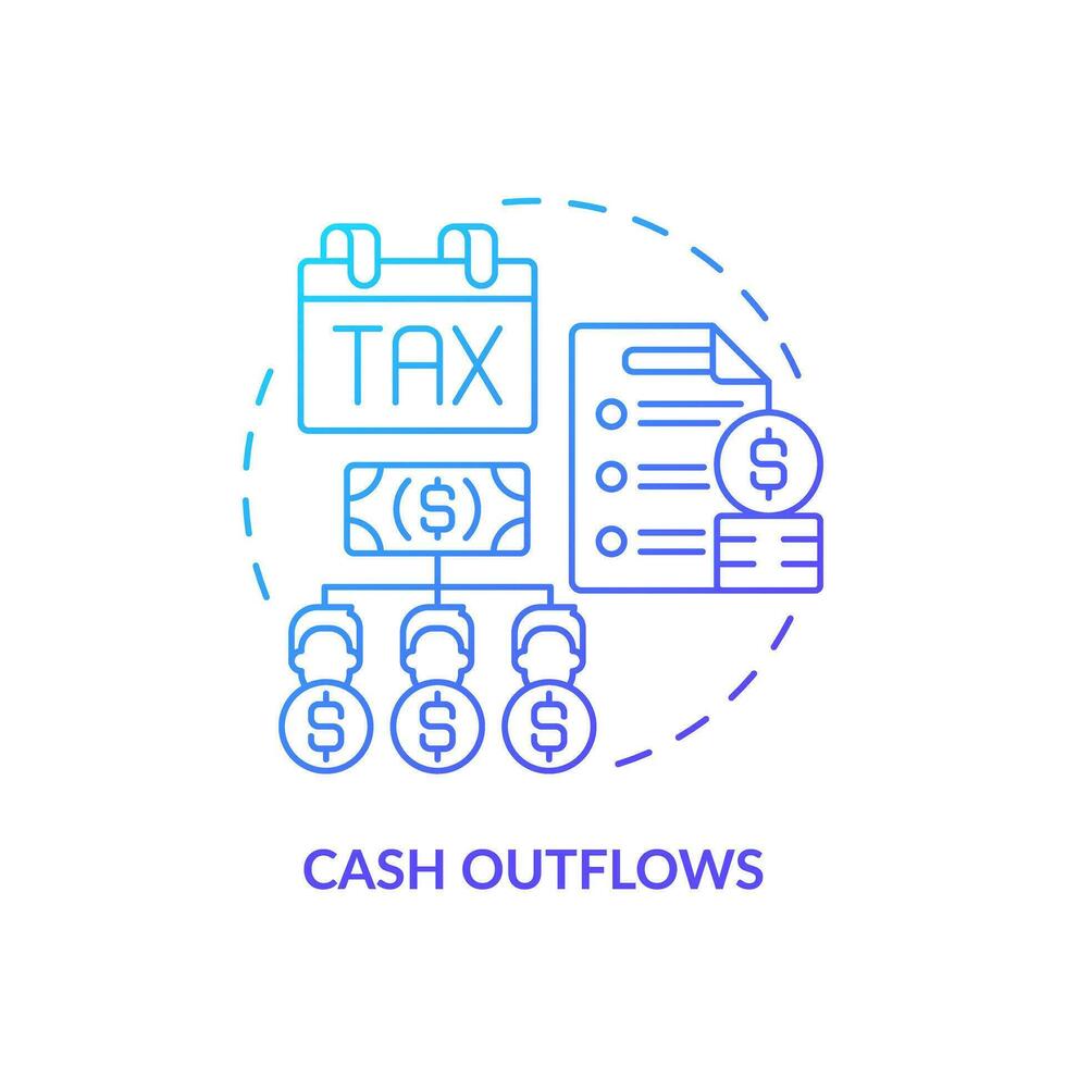 2D gradient cash outflows icon, simple isolated vector, blue thin line illustration representing cash flow management. vector