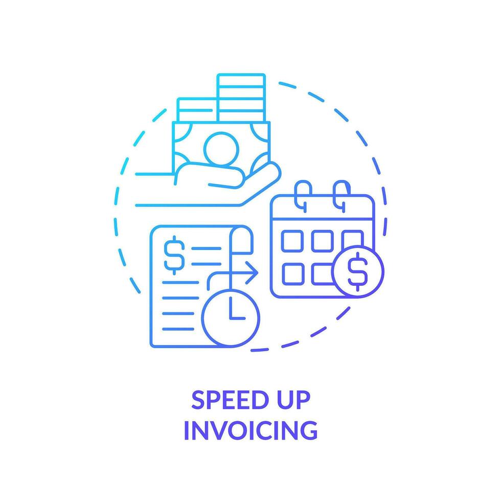 2D gradient speed up invoicing icon, simple isolated vector, blue thin line illustration representing cash flow management. vector