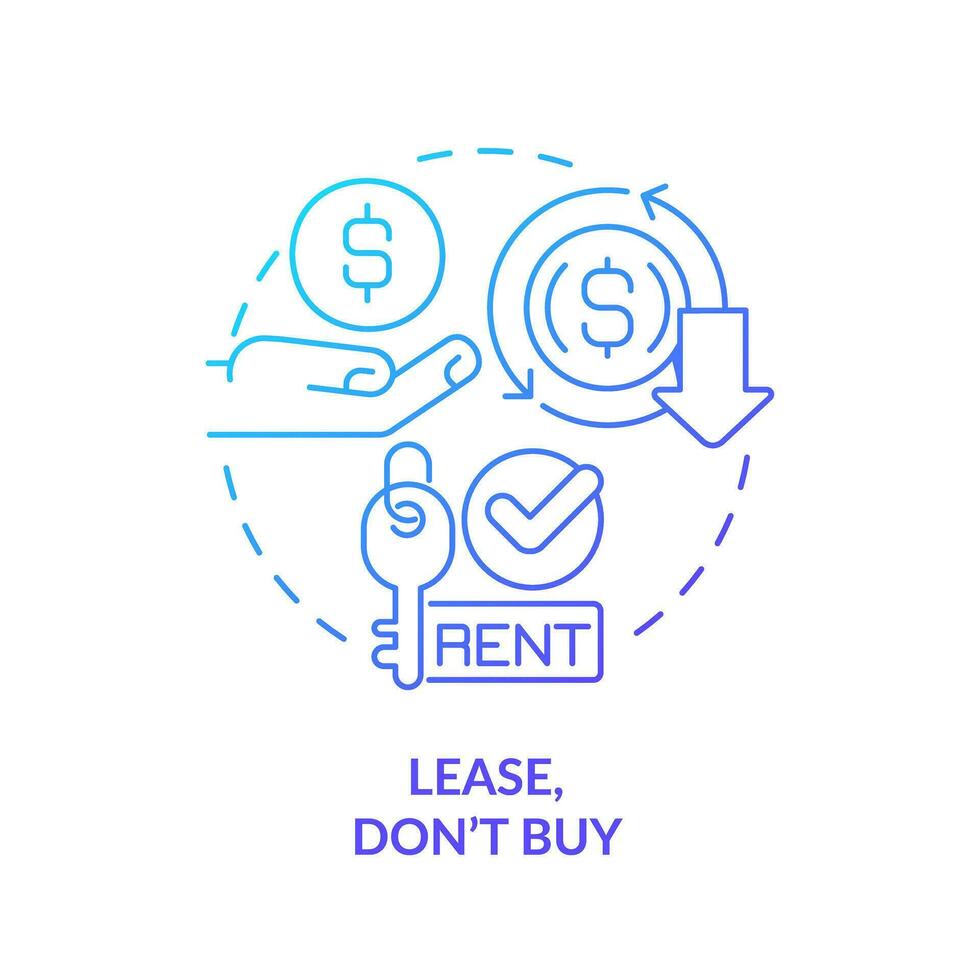 2D gradient lease, dont buy icon, simple isolated vector, blue thin line illustration representing cash flow management. vector