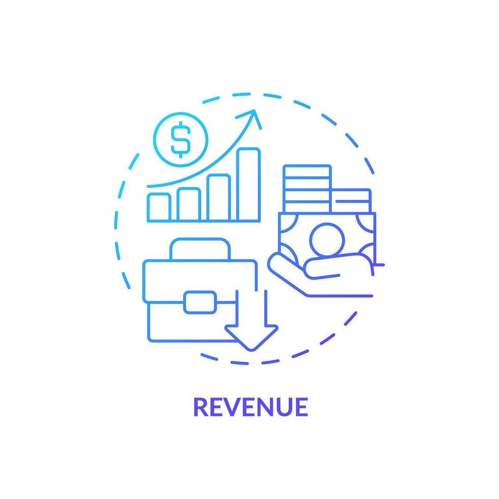 2D gradient revenue icon, simple isolated vector, blue thin line illustration representing cash flow management. vector