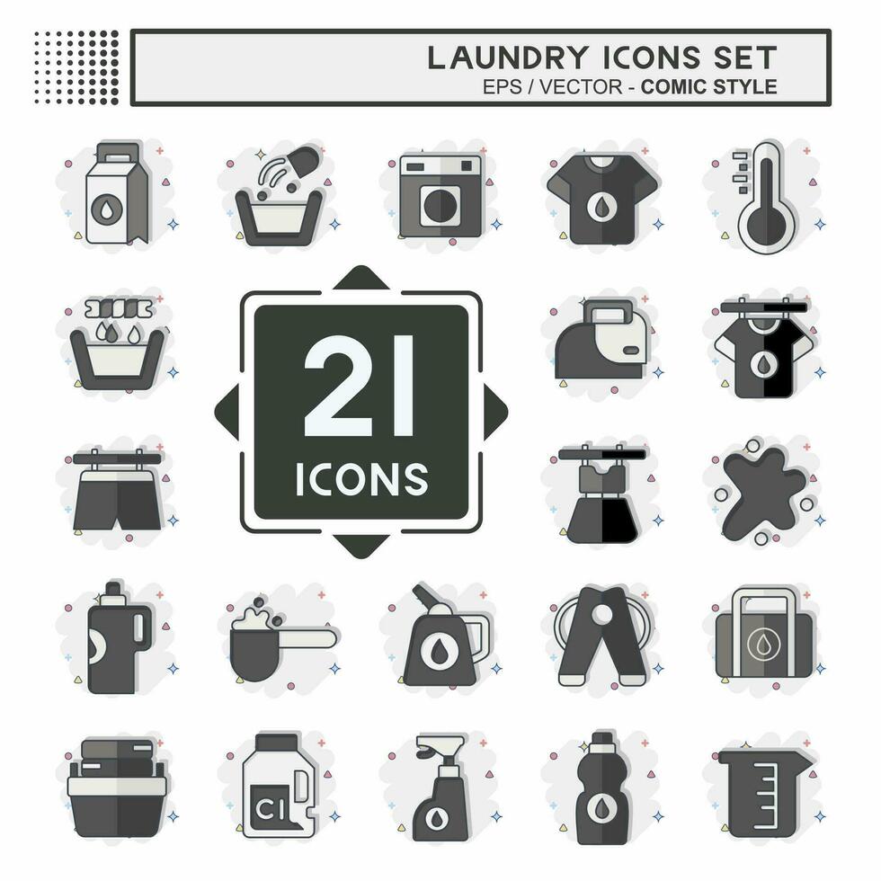 icono conjunto lavadero. relacionado a limpieza símbolo. cómic estilo. sencillo diseño editable. sencillo ilustración vector