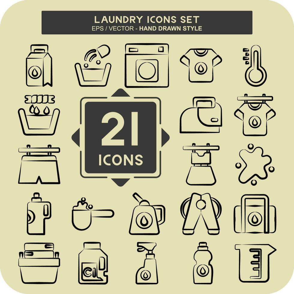 Icon Set Laundry. related to Cleaning symbol. hand drawn style. simple design editable. simple illustration vector