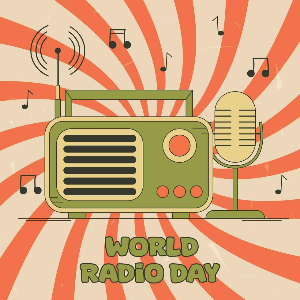 Vector illustration for world radio day. Retro radio. Illustration for posters, posters, websites, social networks, in a popular vintage style.