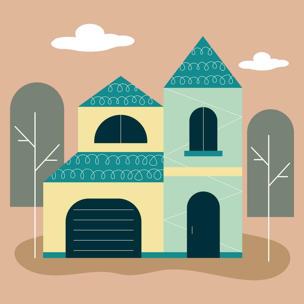 Simple flat vector Illustration of a cute village house