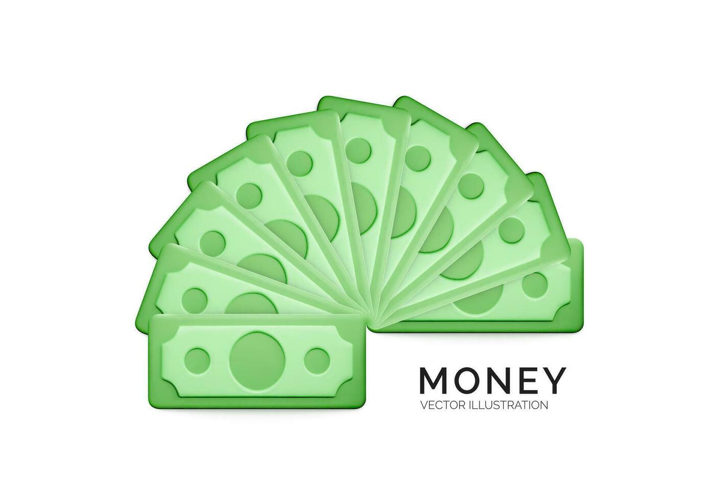 verde papel dólar icono. dólar cuenta en ventilador silueta. dibujos animados dinero aislado en blanco antecedentes. vector ilustración