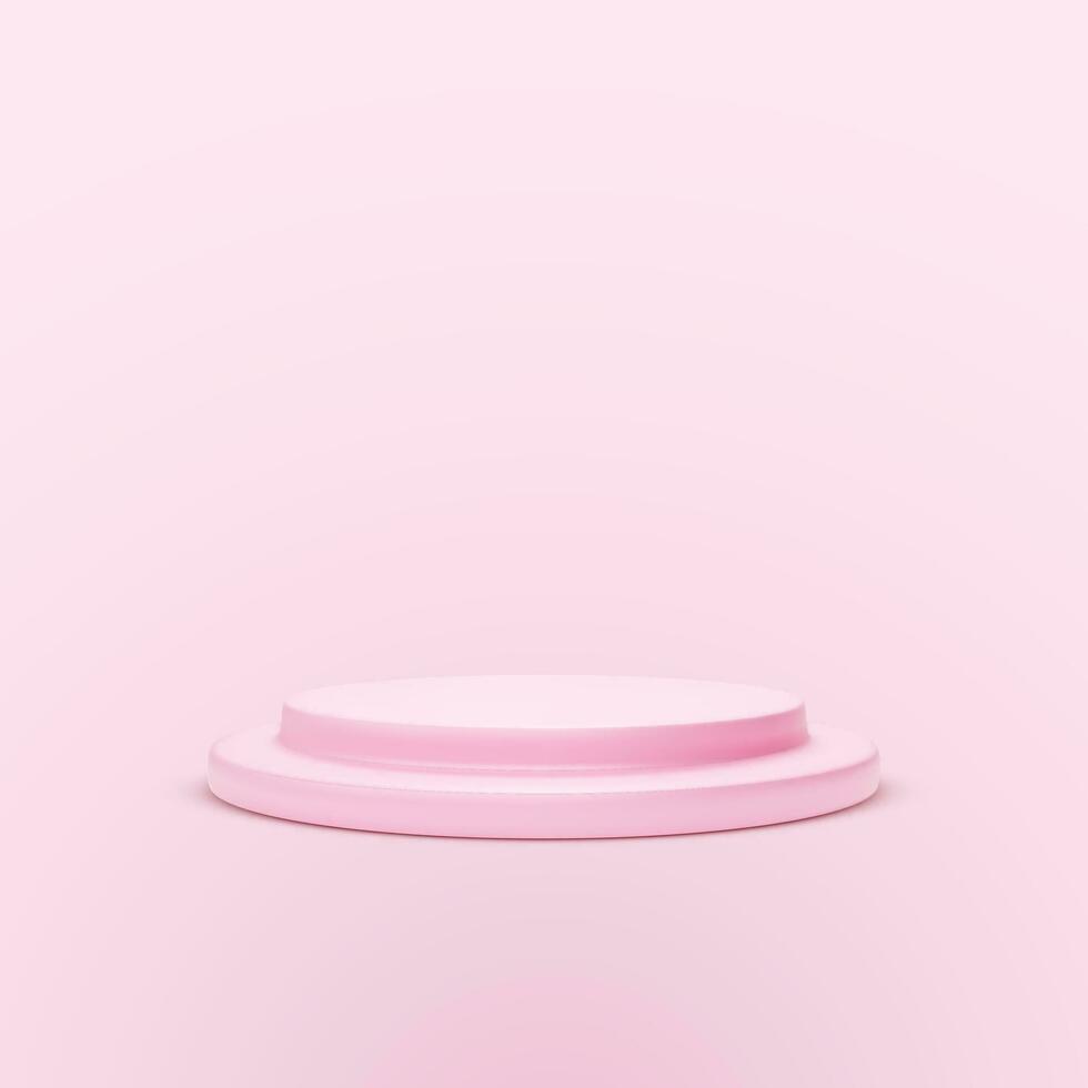 Pink studio background with podium. Round empty platform or stage. Vector illustration in realistic style