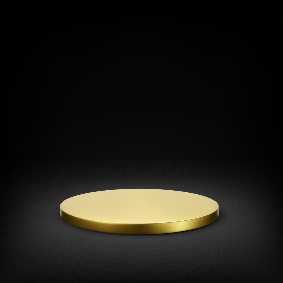 Gold podium platform on dark background. Empty stage or studio. Vector illustration