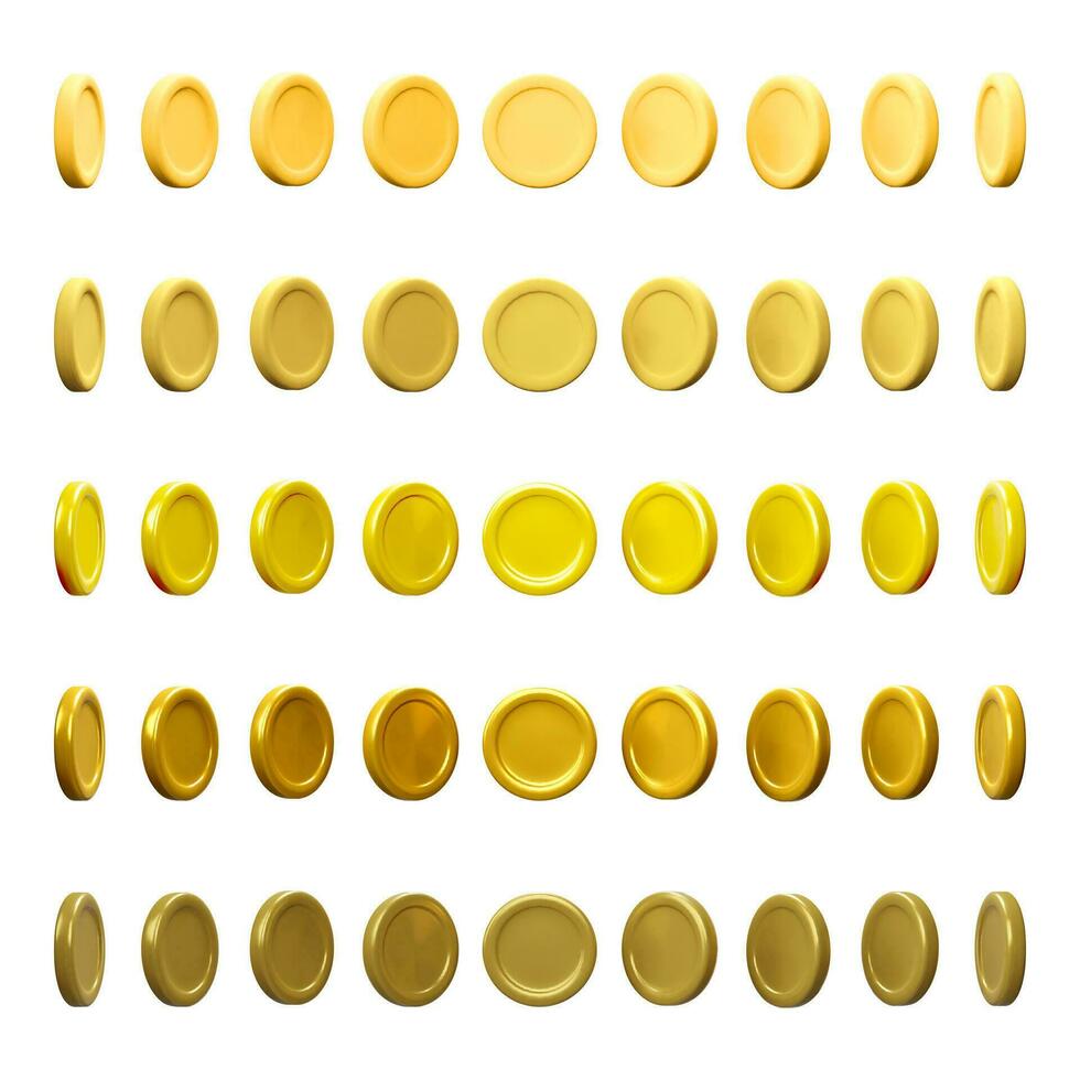 Set of 3d gold coin. Realistic gold coin on white background. Vector illustration