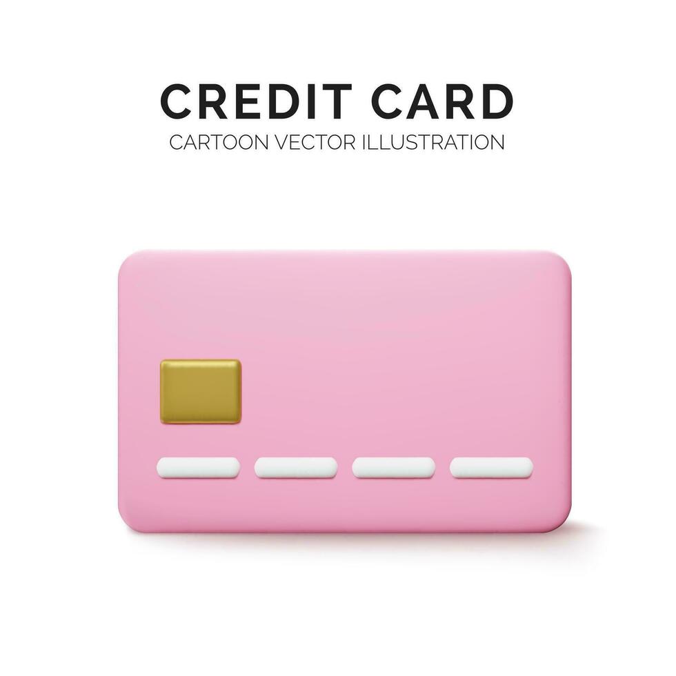 Cartoon style pink credit card. Banking operation. Financial transactions and payments. Credit card for online payment or shopping. Vector illustration