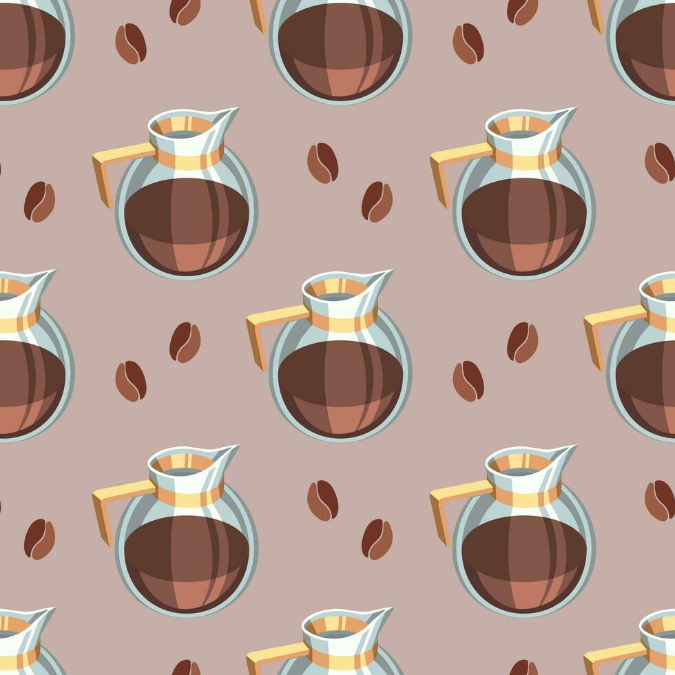 sin costura patrón, vaso tetas con café y café frijoles en un marrón antecedentes. fondo, bebidas, vector