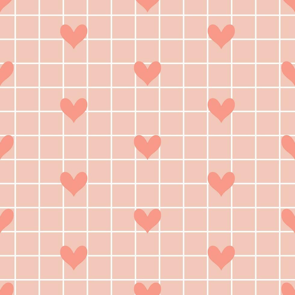 Seamless pattern with small hearts on a checkered background. The pink background for the day of St. Valentine, the Day of Lovers. Vector