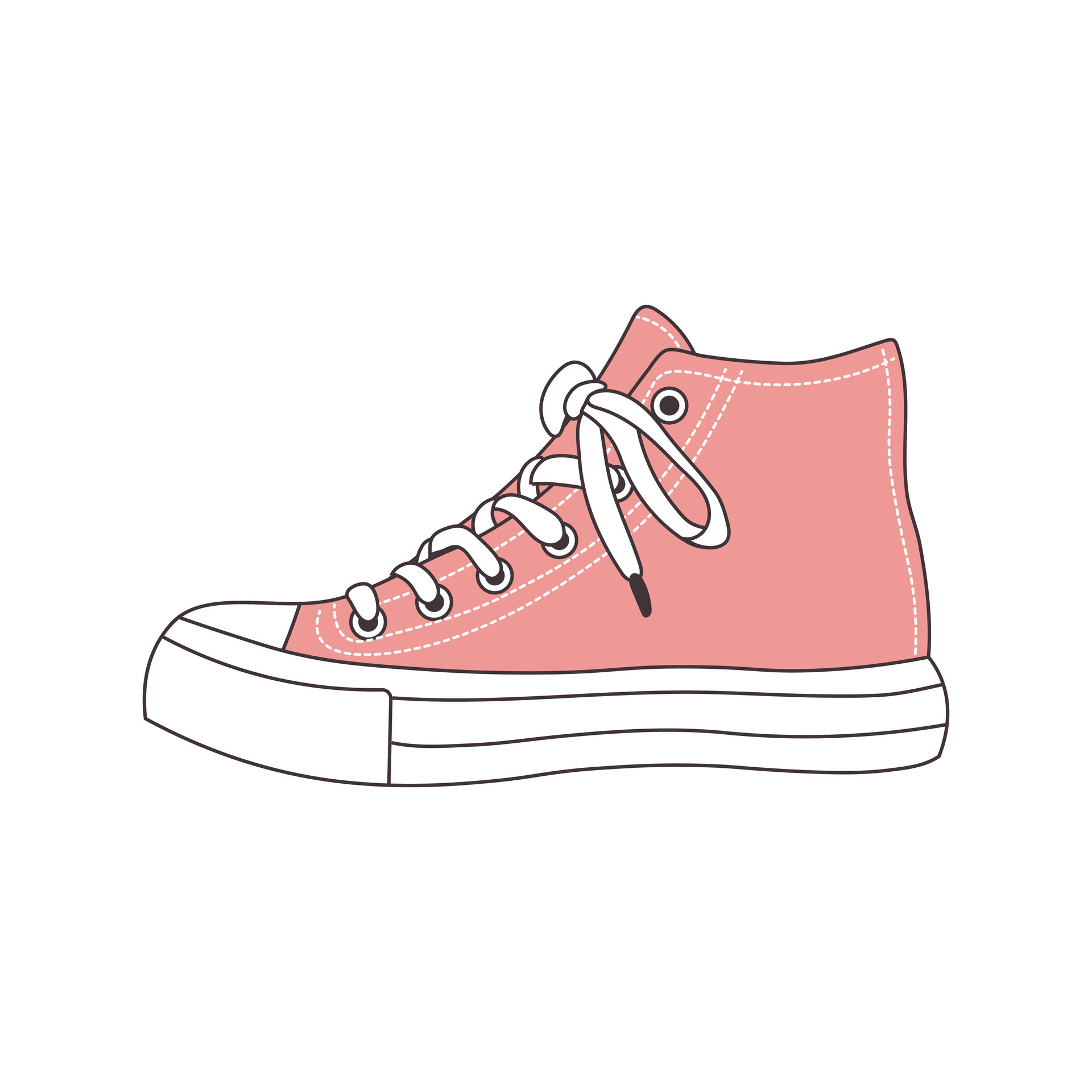 Pink sports sneaker. Retro icon, illustration in flat cartoon style ...