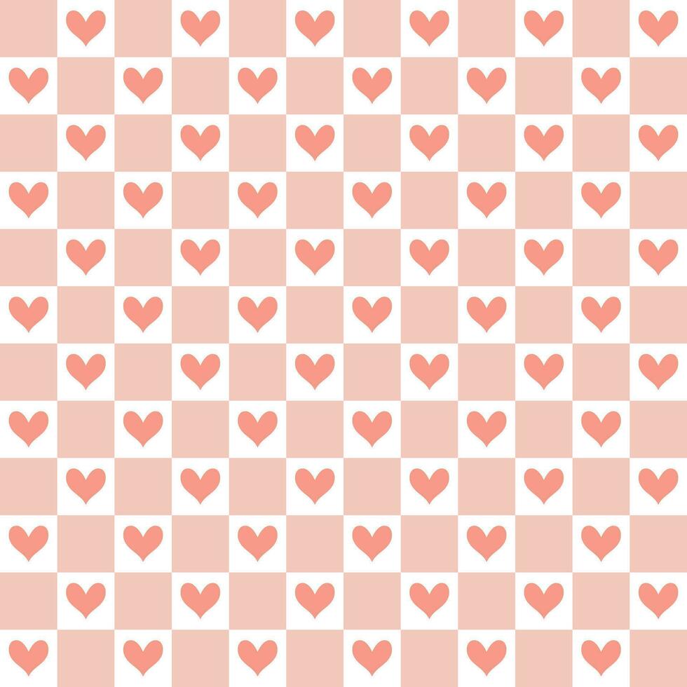 Seamless pattern with small hearts on a checkered background. The pink background for the day of St. Valentine, the Day of Lovers. Vector