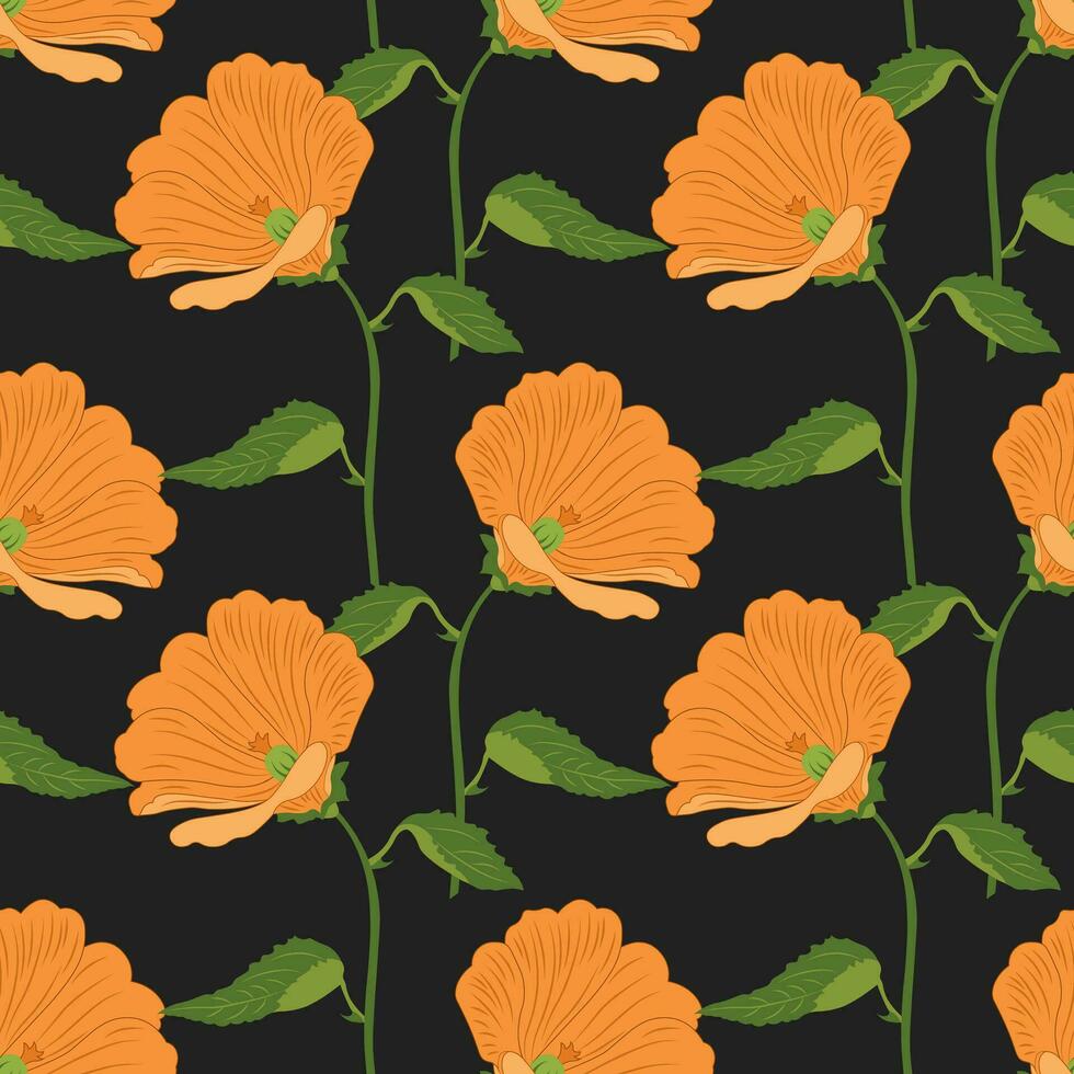 Seamless pattern, orange lily flowers on a dark background. Luxury background, vector