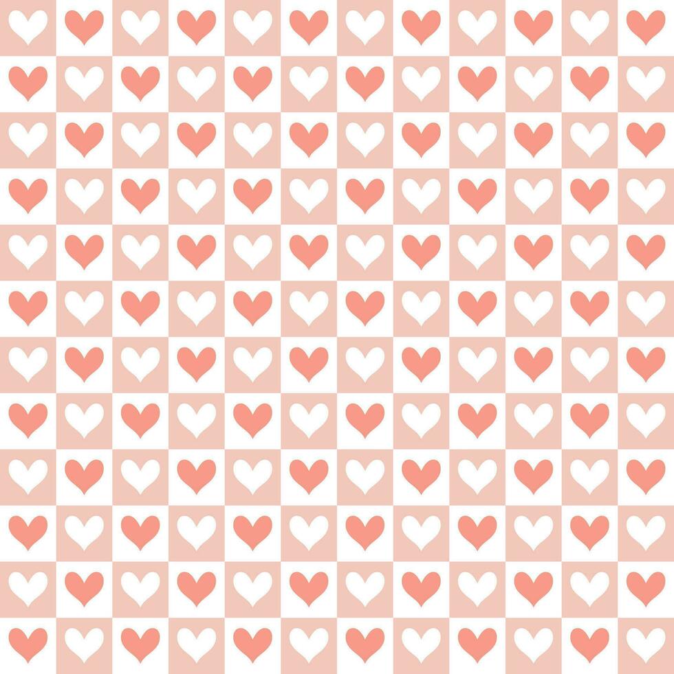 Seamless pattern with small hearts on a checkered background. The pink background for the day of St. Valentine, the Day of Lovers. Vector