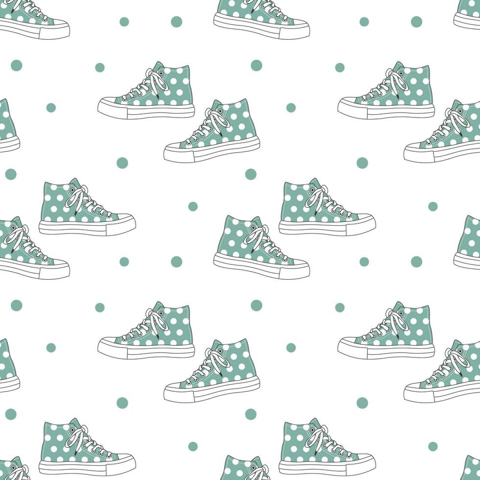 Seamless pattern with cute retro sports sneakers. Vintage texture for textile, wrapping paper. Cartoon background. Vector