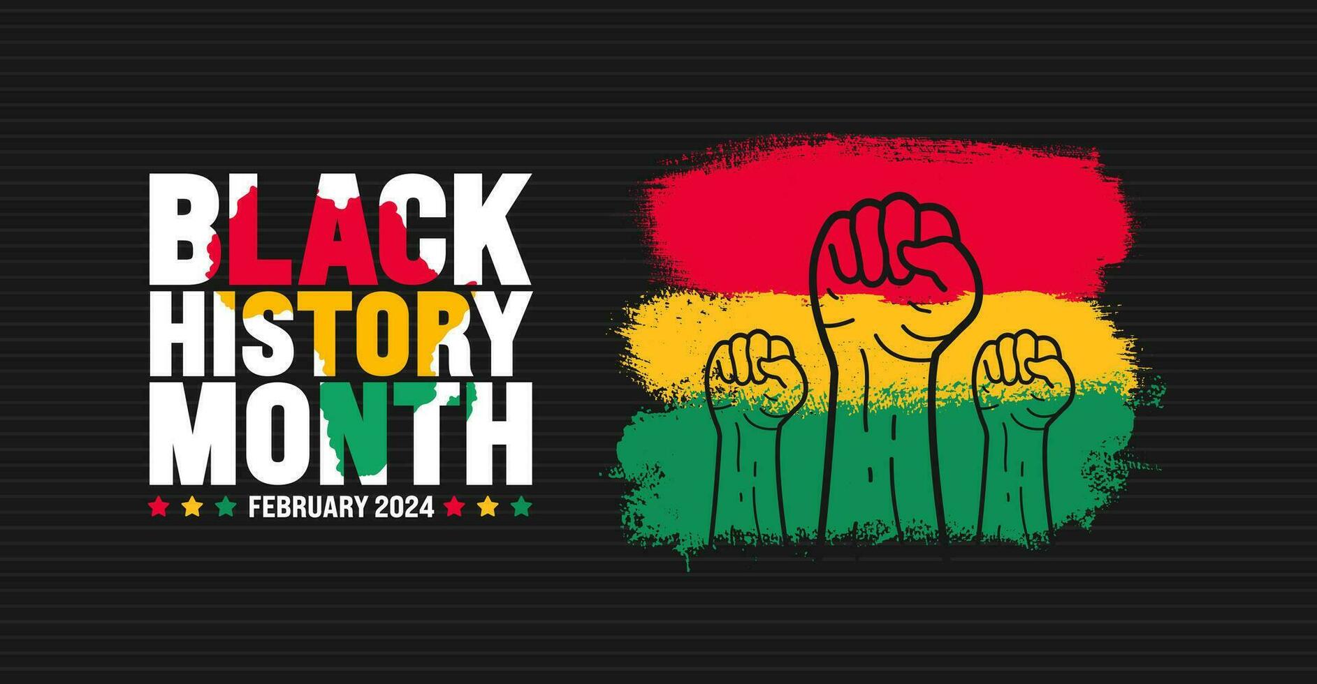 Black history month ink paint brush stroke flag with lettering typography and protest power strong hand raised background. Celebrated February in united state and Canada. Juneteenth. Kwanzaa. vector