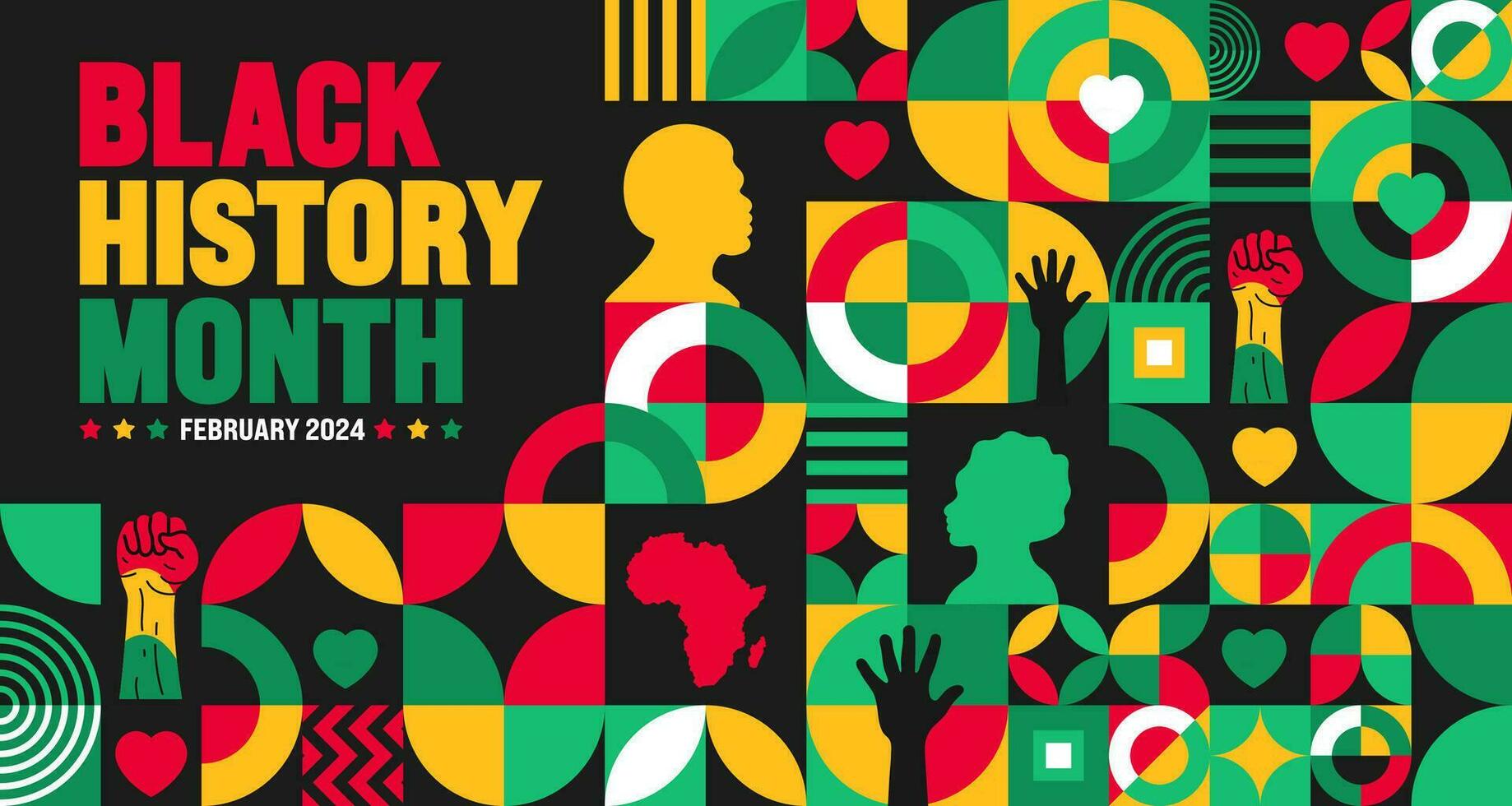 Black history month colorful lettering typography with Neo geometric seamless pattern background. Juneteenth Independence Day. Kwanzaa. Celebrated February in united state and Canada. vector