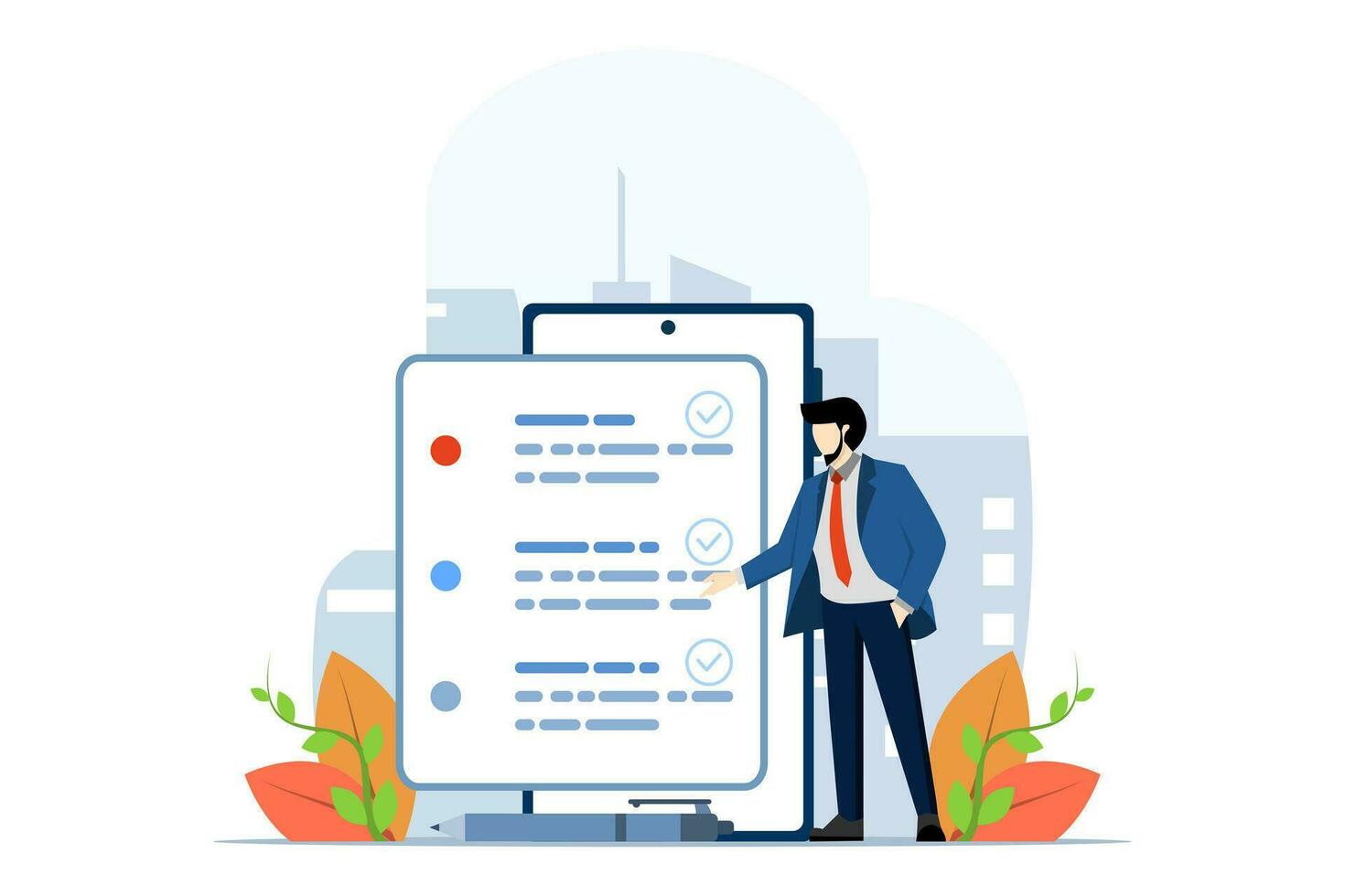 Planning schedule concept. characters make work planning, business and organizational tasks, fill out checklists, make schedules using a calendar. White background flat vector illustration.