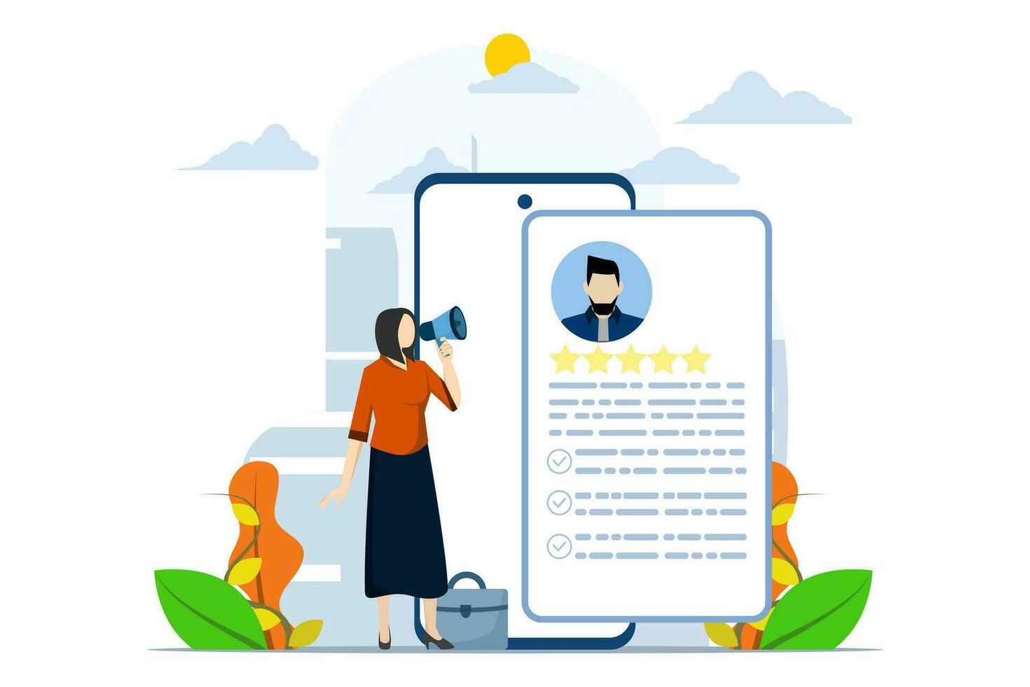 job vacancy concept. HR managers search for potential job candidates and analyze CVs. Job recruitment process concept. Characters apply for job positions. Flat vector illustration on background.