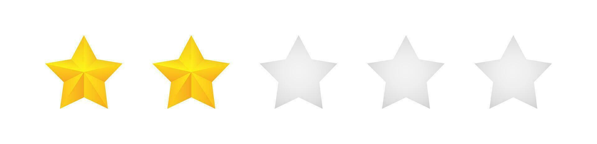 Rating stars vector web signs. 2 Stars yellow isolated on white background