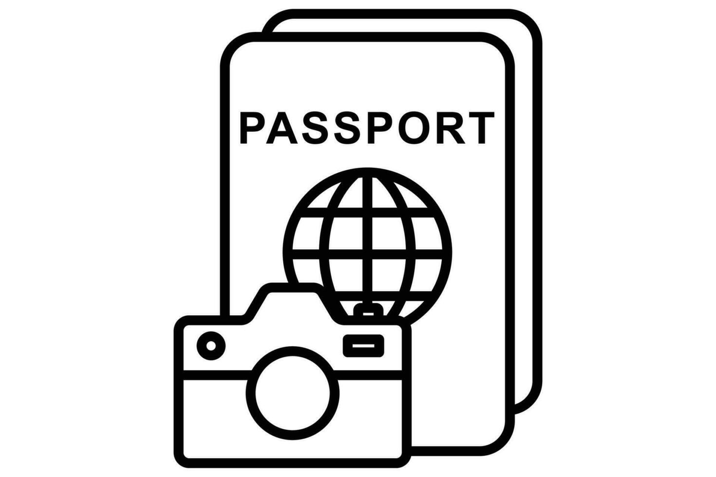 viaje fotografía icono. cámara con pasaporte. línea icono estilo. elemento ilustración vector