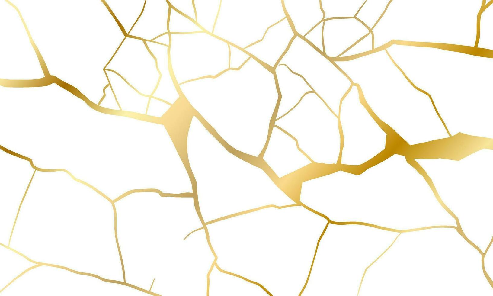 Gold kintsugi repair cracks background texture vector illustration isolated on white background. Broken foil marble pattern with golden dry cracks. Wedding card, cover or print pattern Japanese motif.