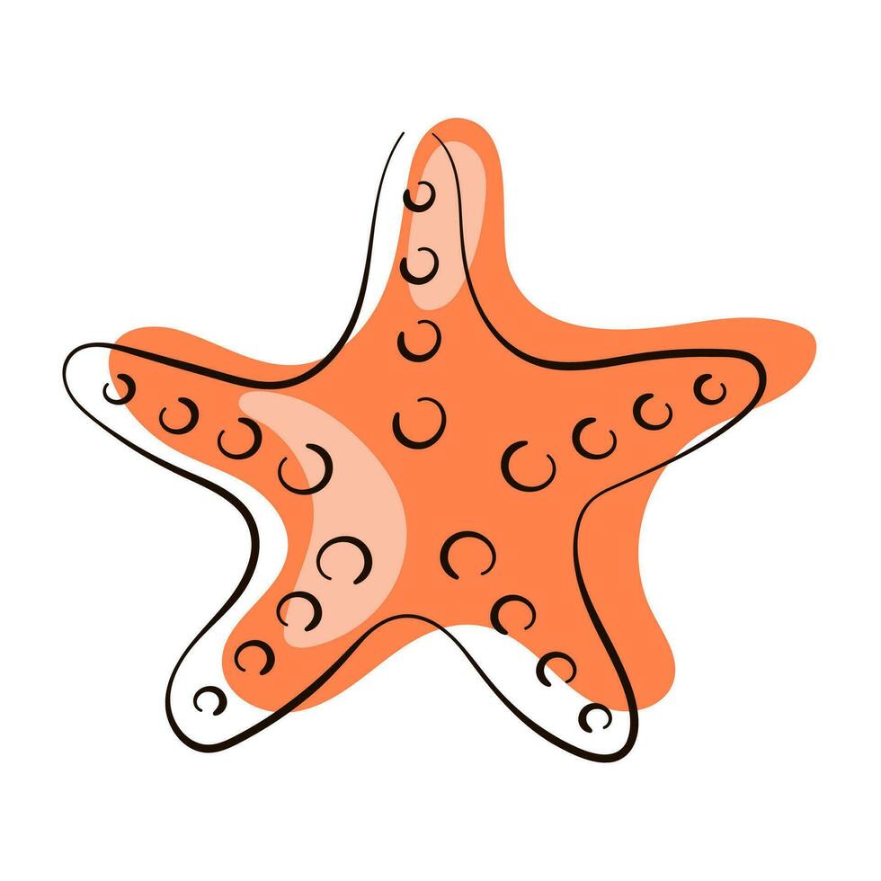 Starfish logo in line art style orange color. Undersea icon for design seafood store, fish restaurants. Vector illustration isolated on a white background.