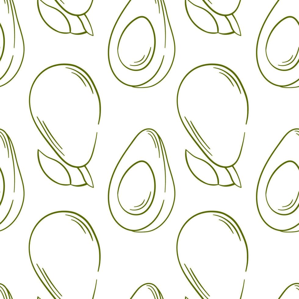 Avocado seamless pattern in line art style. Design for textile, package, wrapping paper. Vector illustration on a white background.