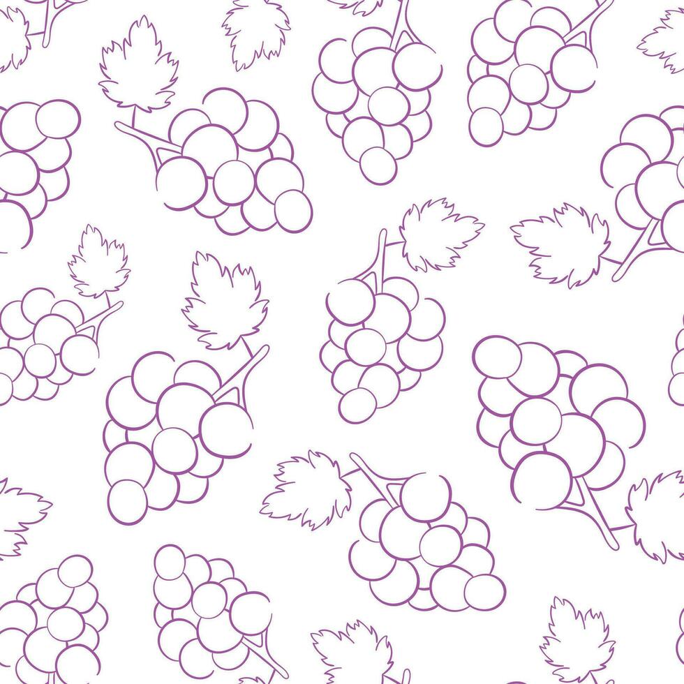 Grape line art style seamless pattern. Vector illustration on a white background.