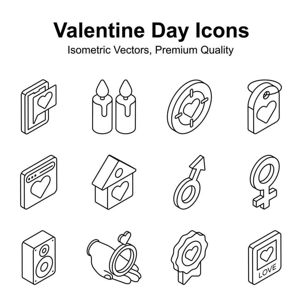 Get your hands on this beautifully designed valentines day isometric icons set vector