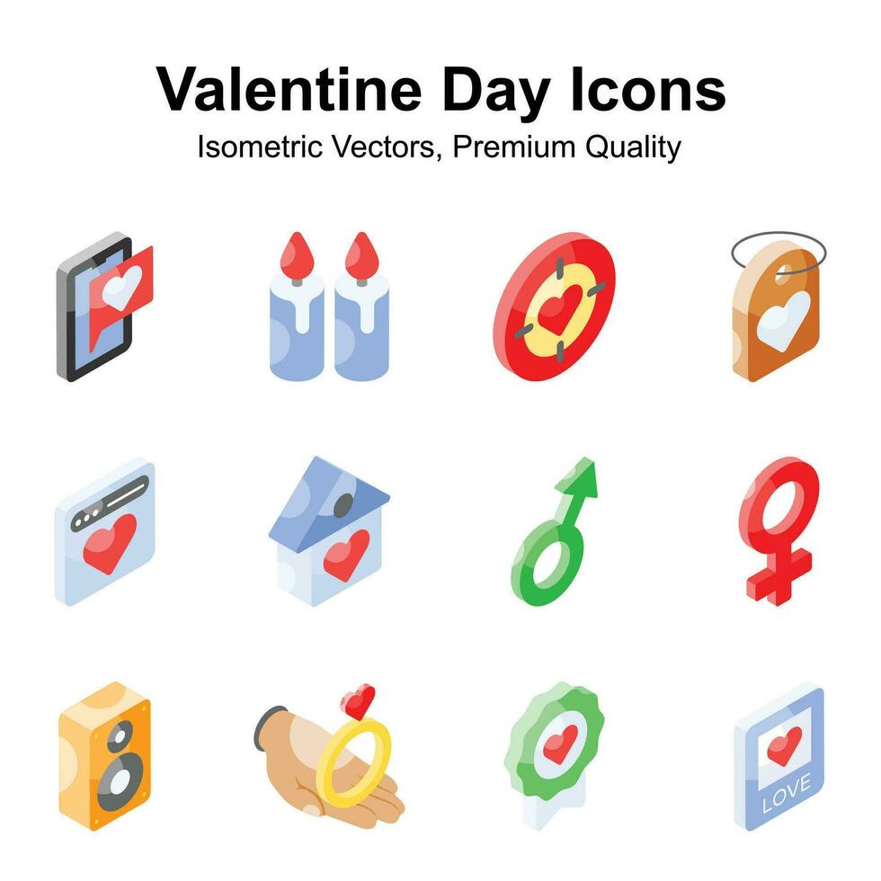 Get your hands on this beautifully designed valentines day isometric icons set vector