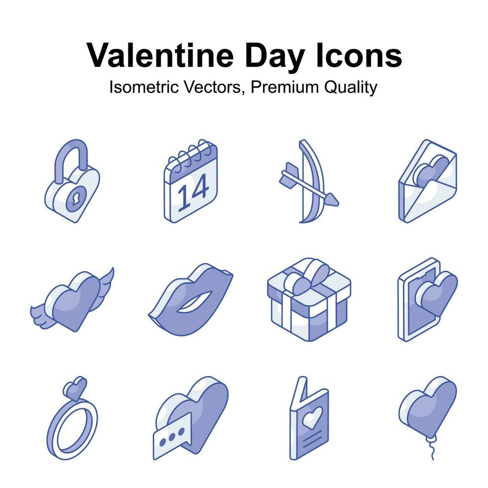 Take a look at this carefully crafted valentines day isometric icons set, ready for premium use vector