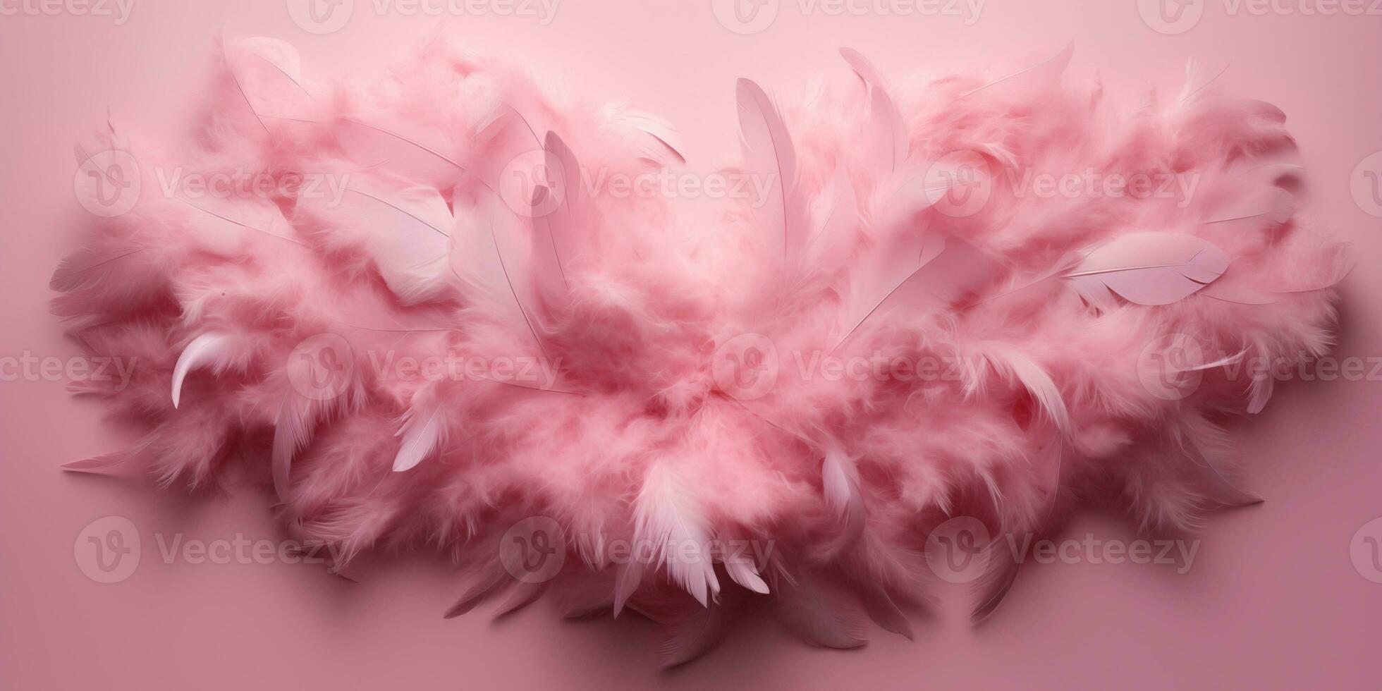AI generated Light pink feathers on a pink background. Celebration of Valentine's Day. Cupid. Generated by artificial intelligence. photo