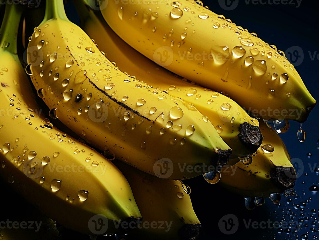 Fresco sano y orgánico bananas con gotas de agua. cerca arriba. generativo ai. foto