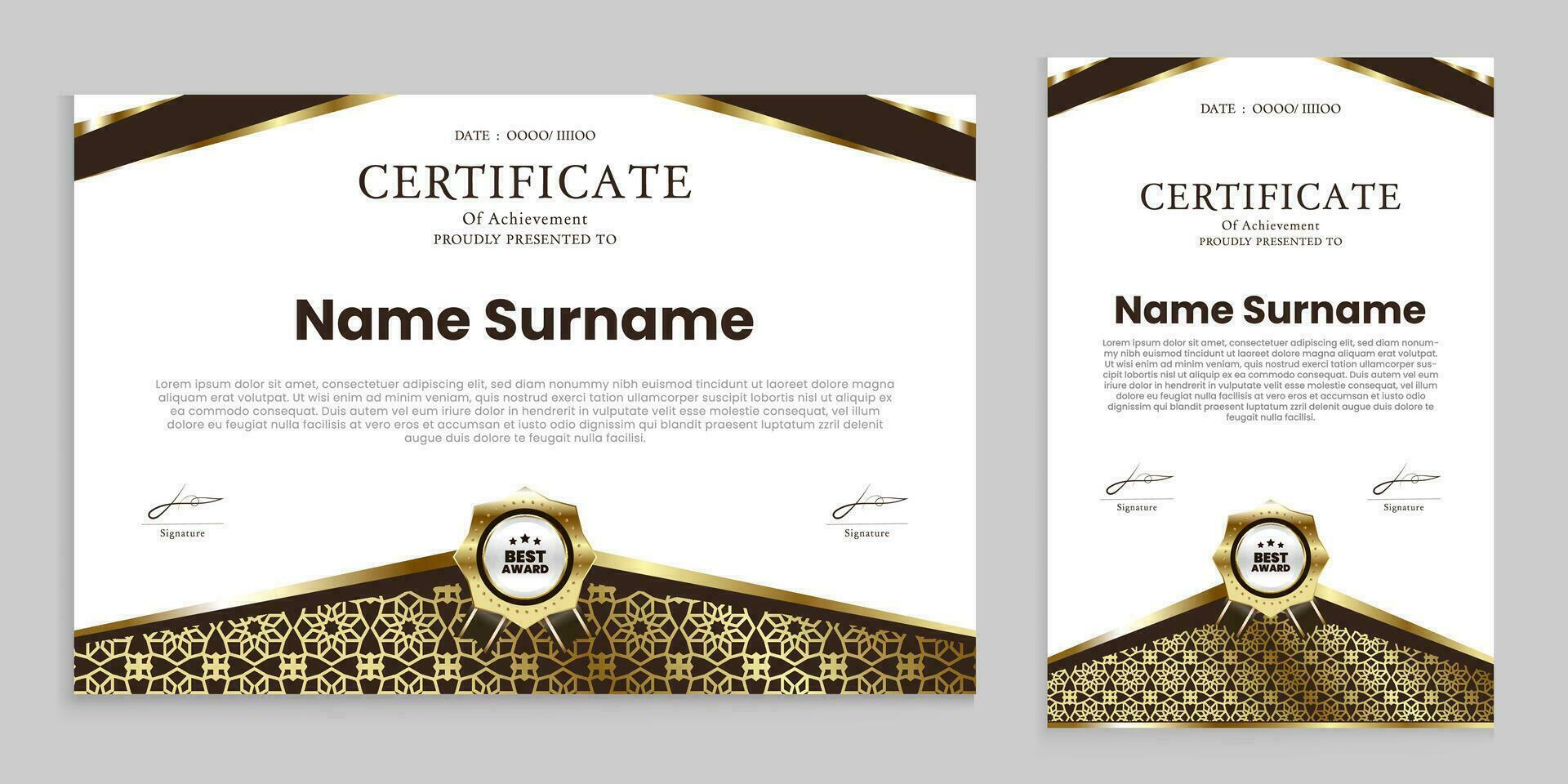 Award or appreciation certificate template. Gold and brown background, suitable for traditional, vintage themes. vector