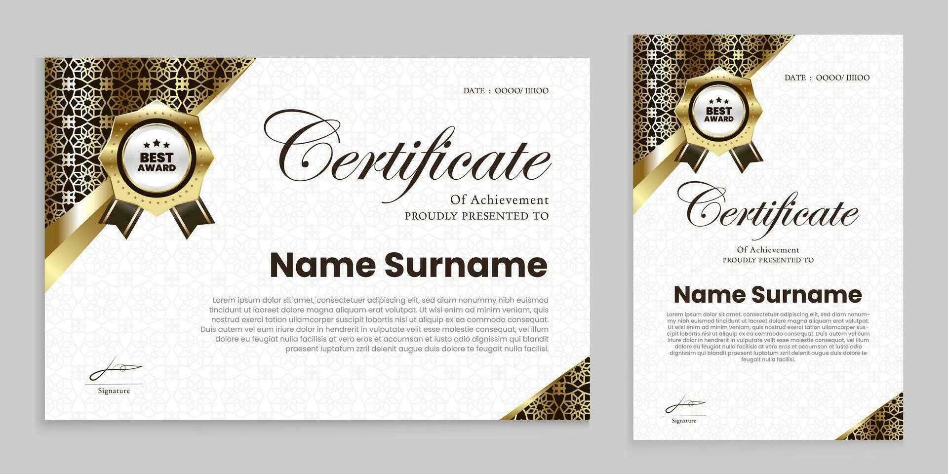 Award or appreciation certificate template. Gold and brown background, suitable for traditional, vintage themes. vector
