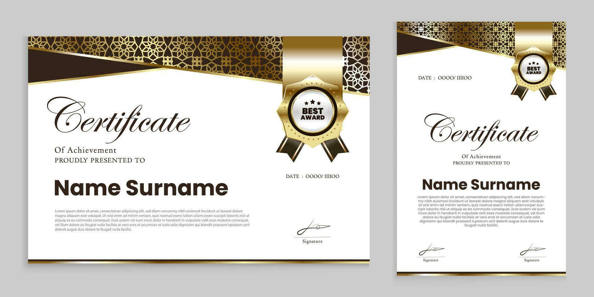 Award or appreciation certificate template. Gold and brown background, suitable for traditional, vintage themes. vector