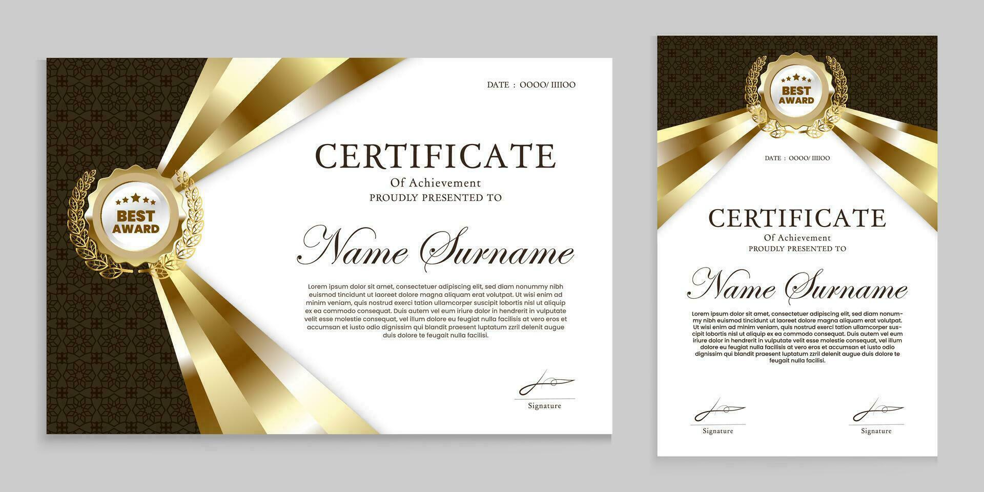 Award or appreciation certificate template. Gold and brown background, suitable for traditional, vintage themes. vector