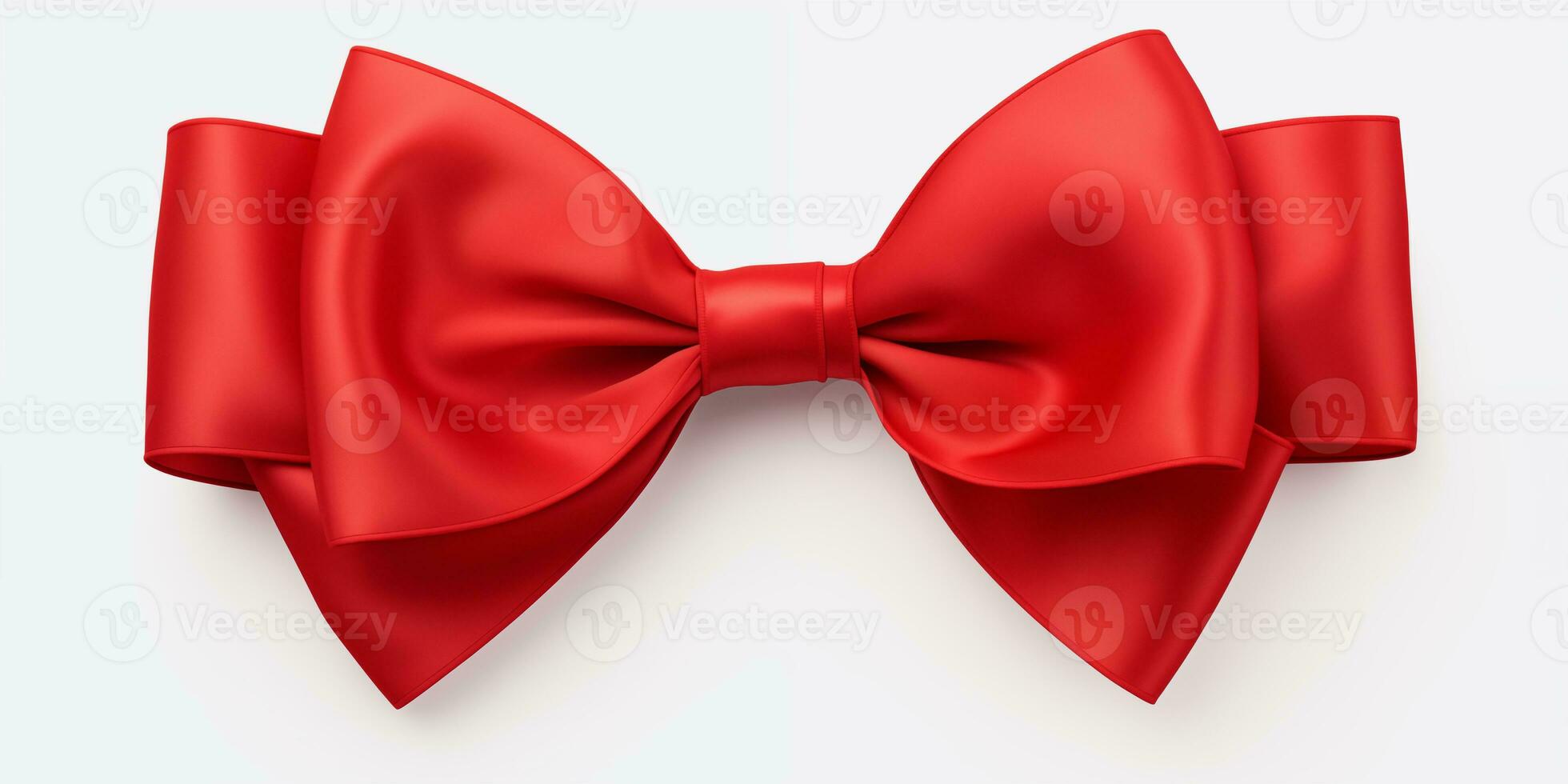 AI generated A red bow of satin tied along an edge on a white background. Valentine's Day celebration. Xmas. A present. Generated by artificial intelligence. photo