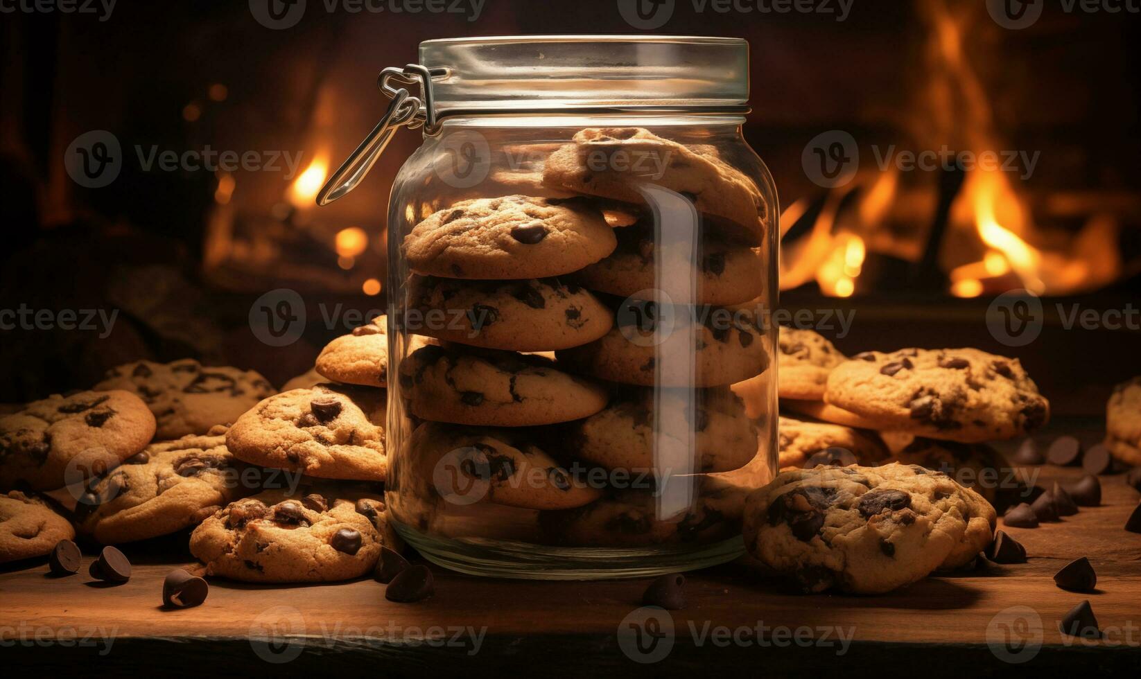 AI generated Cookies with chocolate chips on top of it. Generative AI. photo