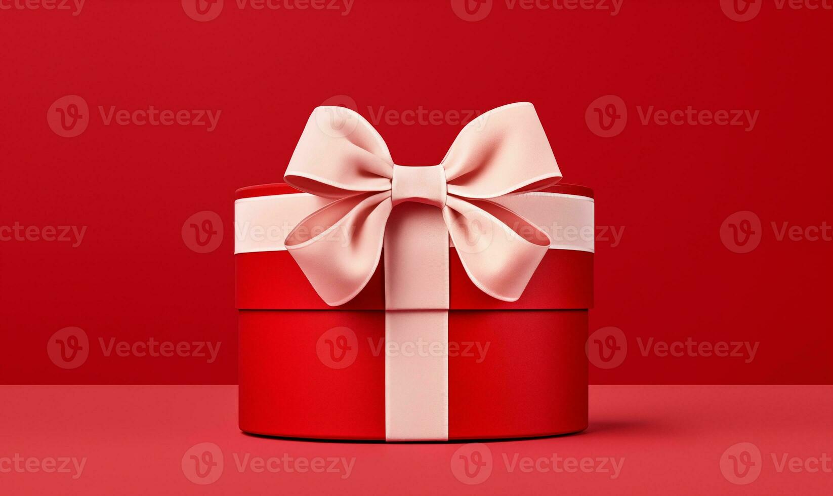 AI generated A red gift box with a white bow on a red background. Valentines Day celebration. Christmas. Generated by artificial intelligence. photo
