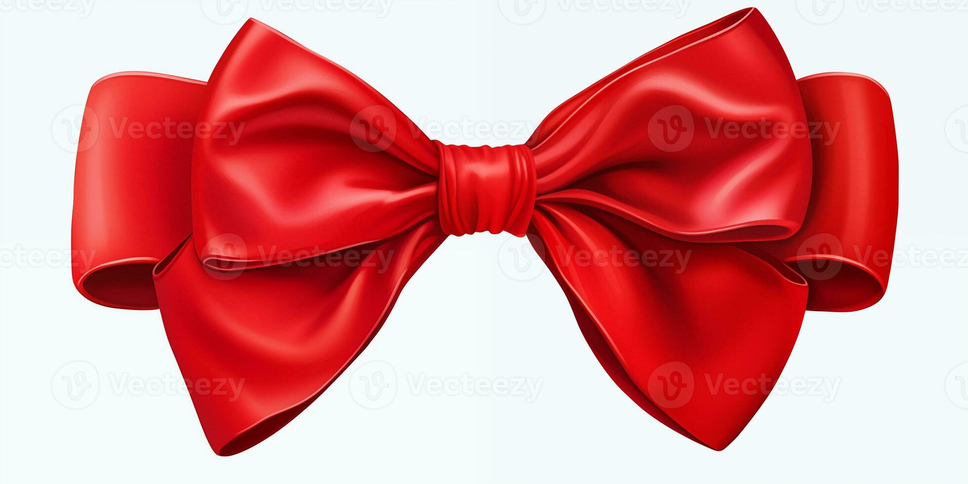 AI generated A red bow of satin tied along an edge on a white background. Valentines Day celebration. Xmas. A present. Generated by artificial intelligence. photo
