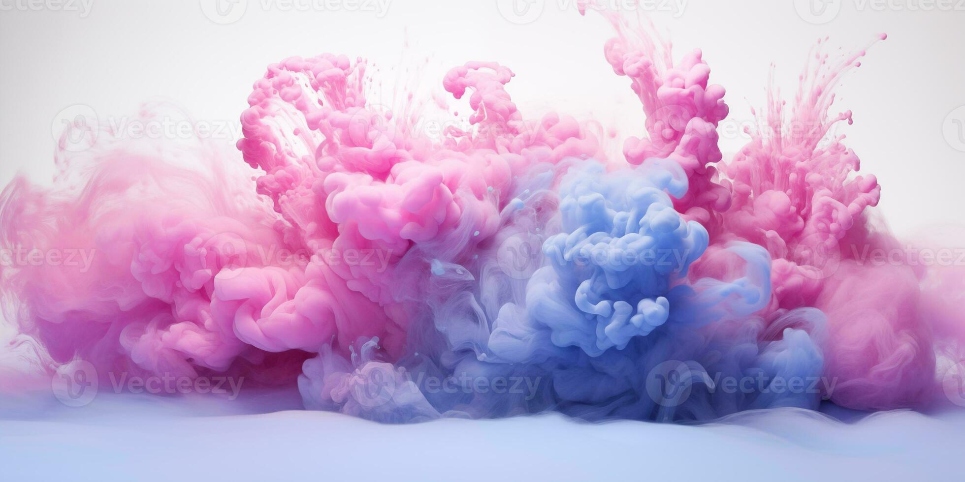 AI generated Pink-blue fluffy pastel ink smoke on a white background. Generated by artificial intelligence. photo