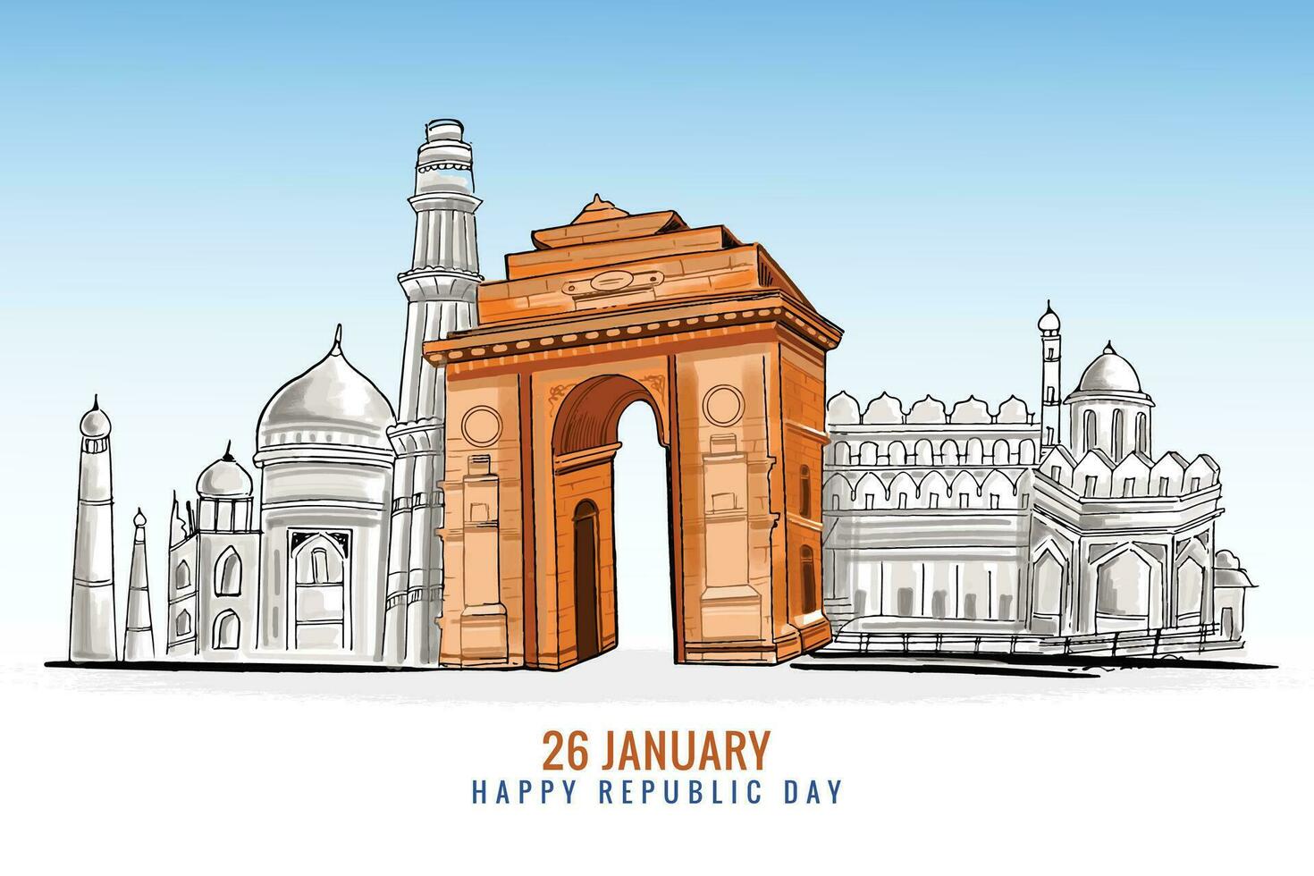 Happy republic day 26 January indian monuments for india background vector