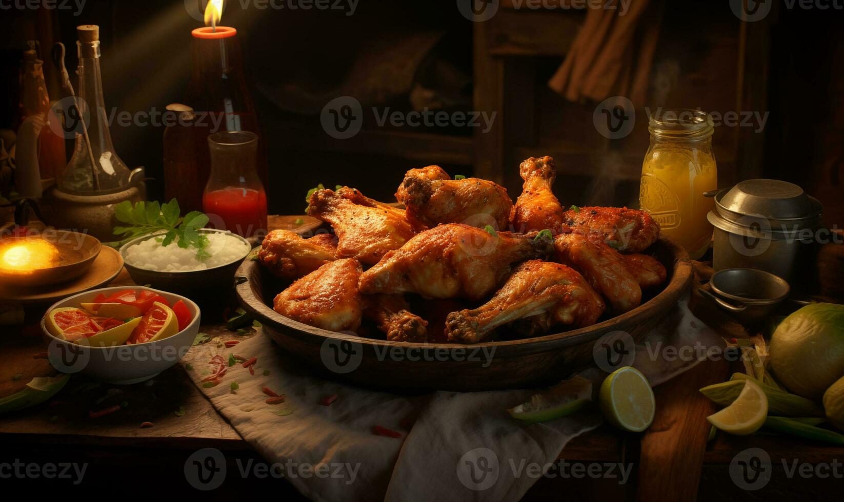 AI generated Fried Chicken Wings with Curry Sauce photo