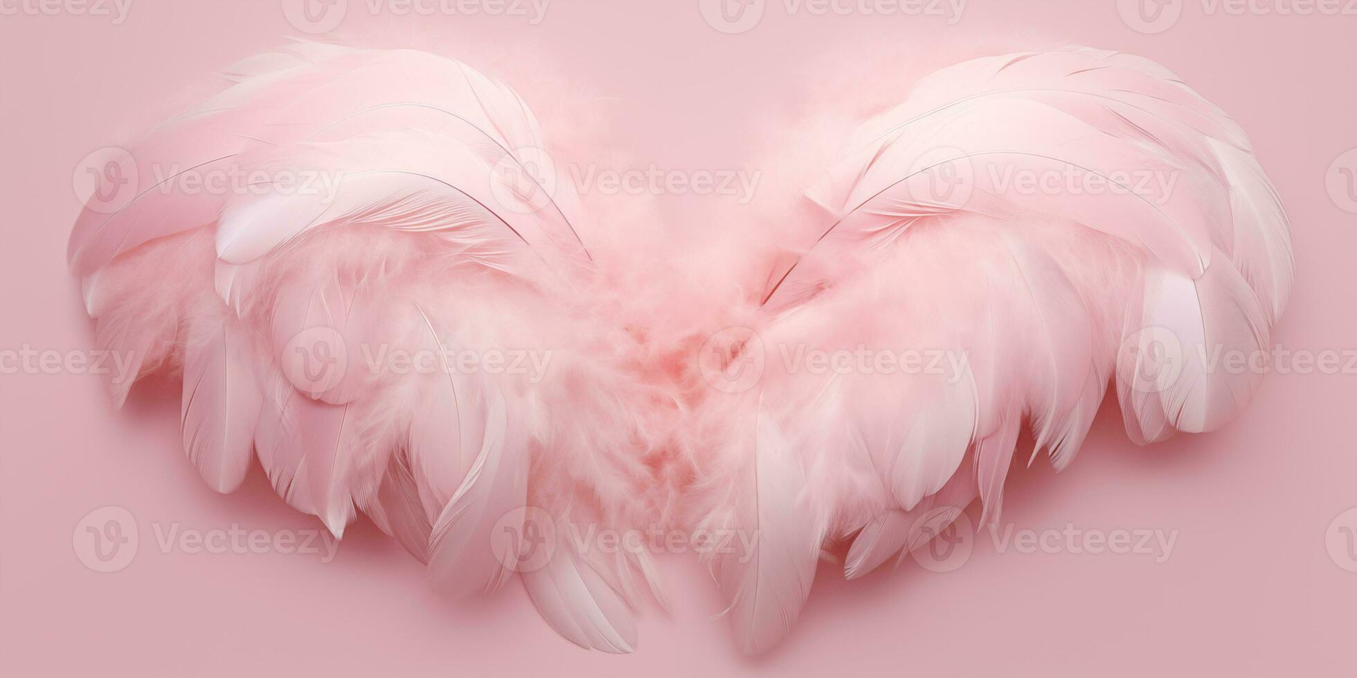 AI generated Light pink feather wings on a pink background. Celebration of Valentine's Day. Cupid. Generated by artificial intelligence. photo