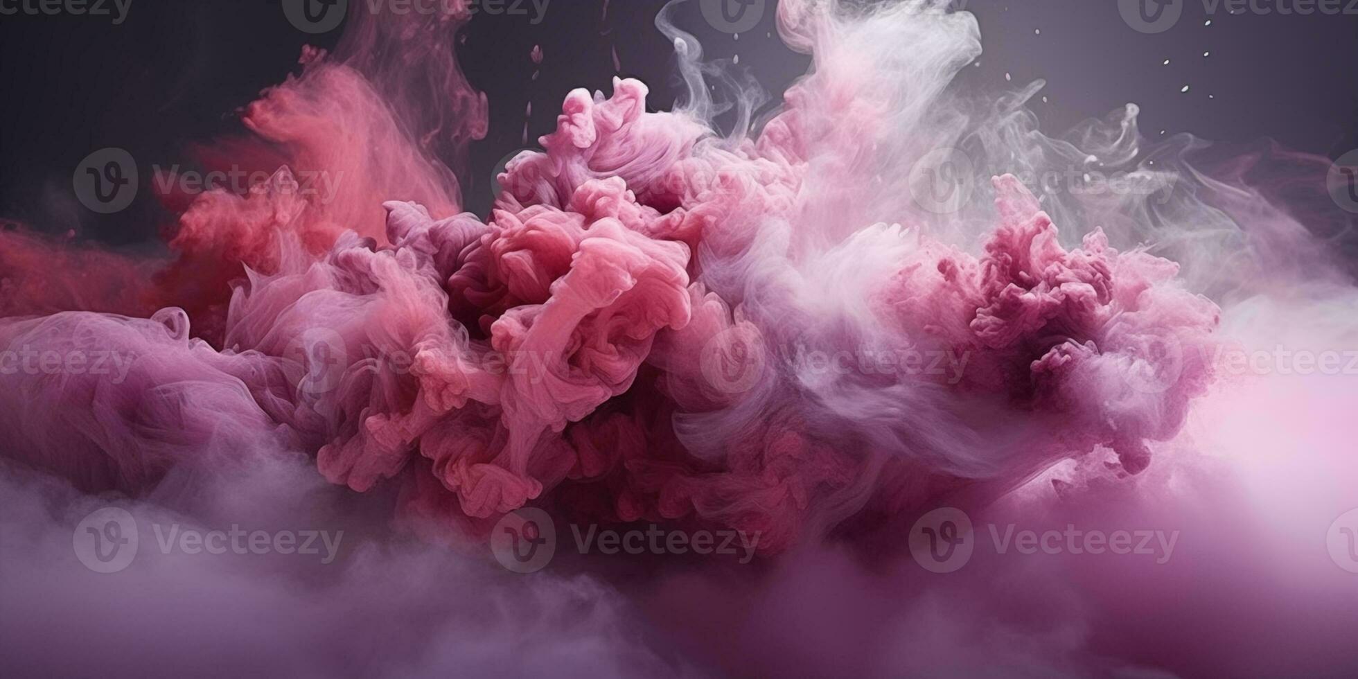 AI generated Pink-purple fluffy pastel ink smoke on a dark background. Generated by artificial intelligence. photo