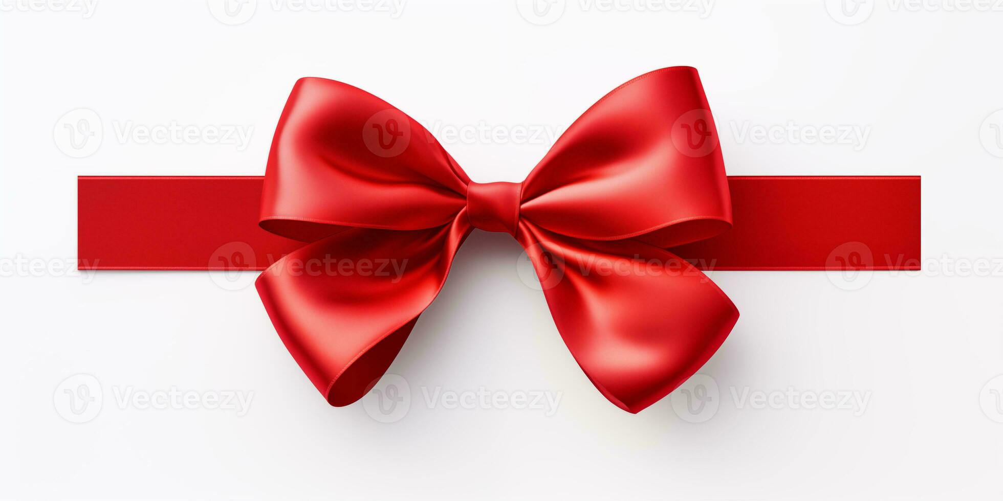 AI generated A red ribbon with a bow on a white background. Valentine's Day celebration. Xmas. A present. Generated by artificial intelligence. photo