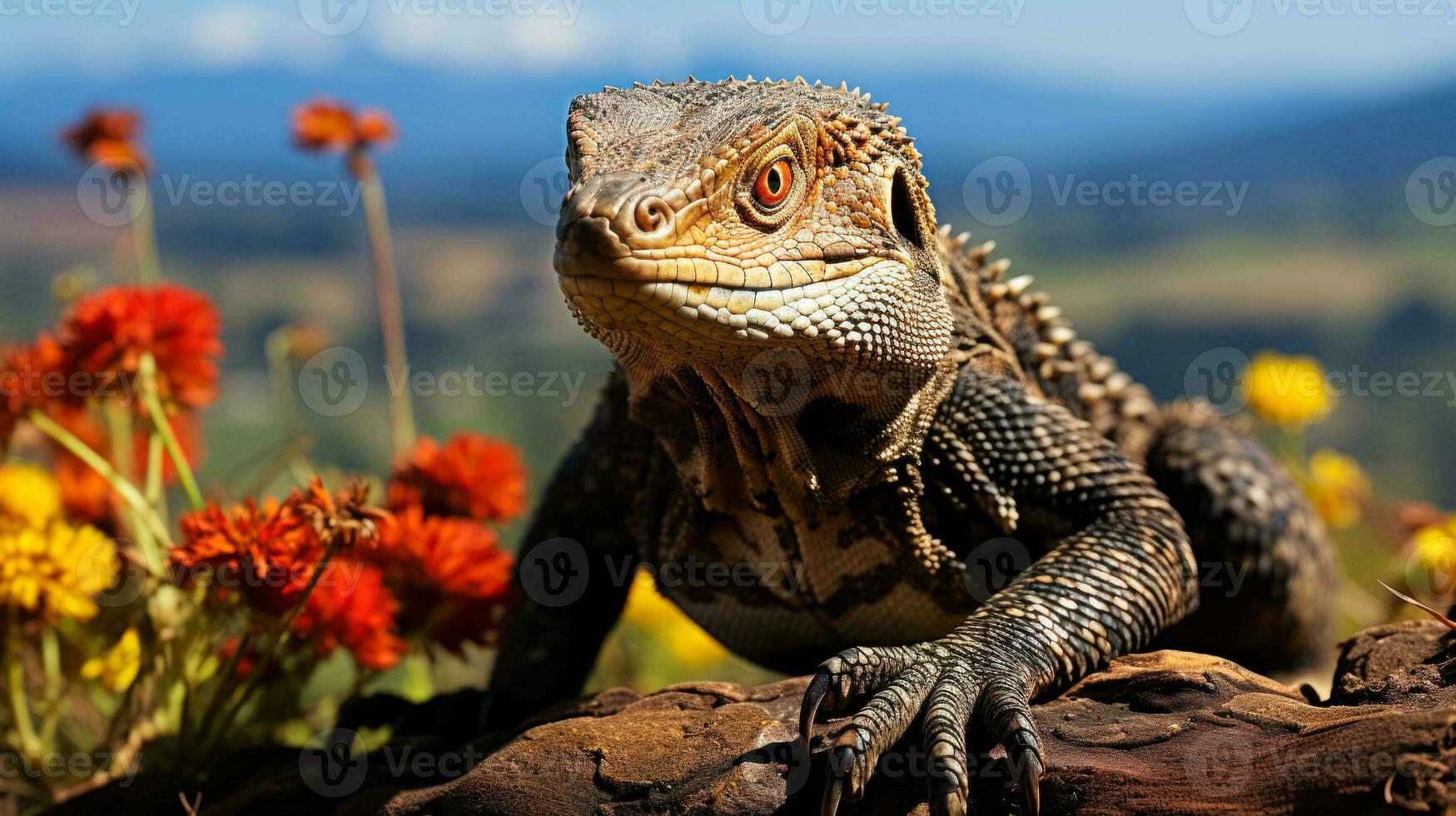 AI generated lizard in its natural habitat, advertising photo, full-length shot of a pet idea for a postcard and advertising photo